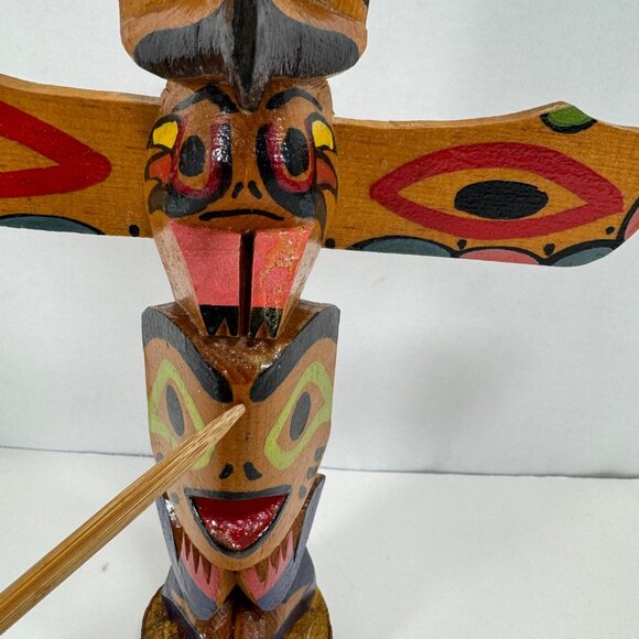 Vintage Hand Carved Wood Totem Pole Souvenir Jackson Wy Southwest Cabin Decor - Picture 9 of 9